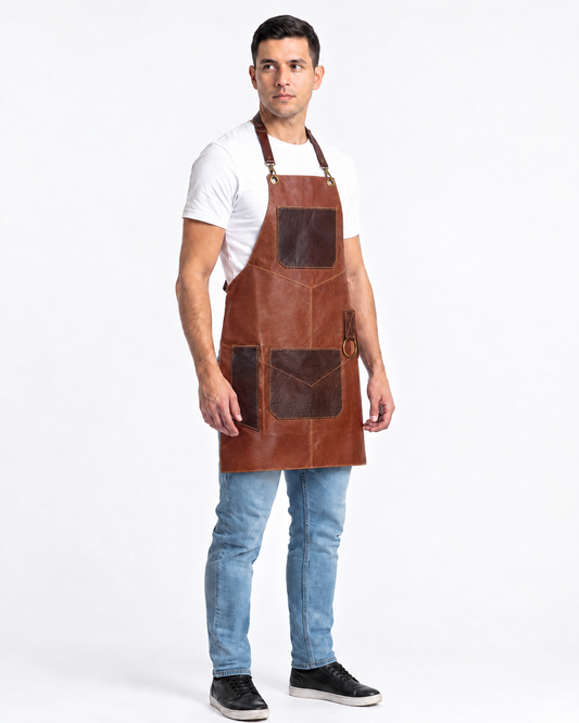 Pechera de cuero Plan V talla XL color Whisky, hecha a mano en Santiago