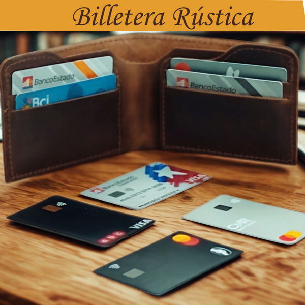 Billetera rústica de cuero natural marrón vista frontal