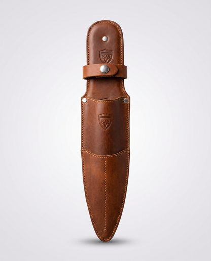 Funda de cuchillo de cuero color whisky, hecha a mano por Plan V