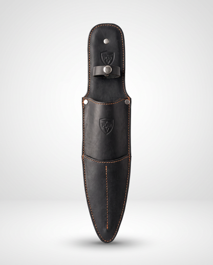 Funda de cuchillo de cuero color café moro, hecha a mano por Plan V