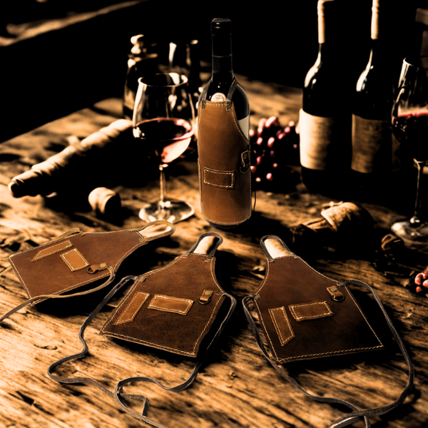 Mini pechera decorativa de cuero para botella de vino